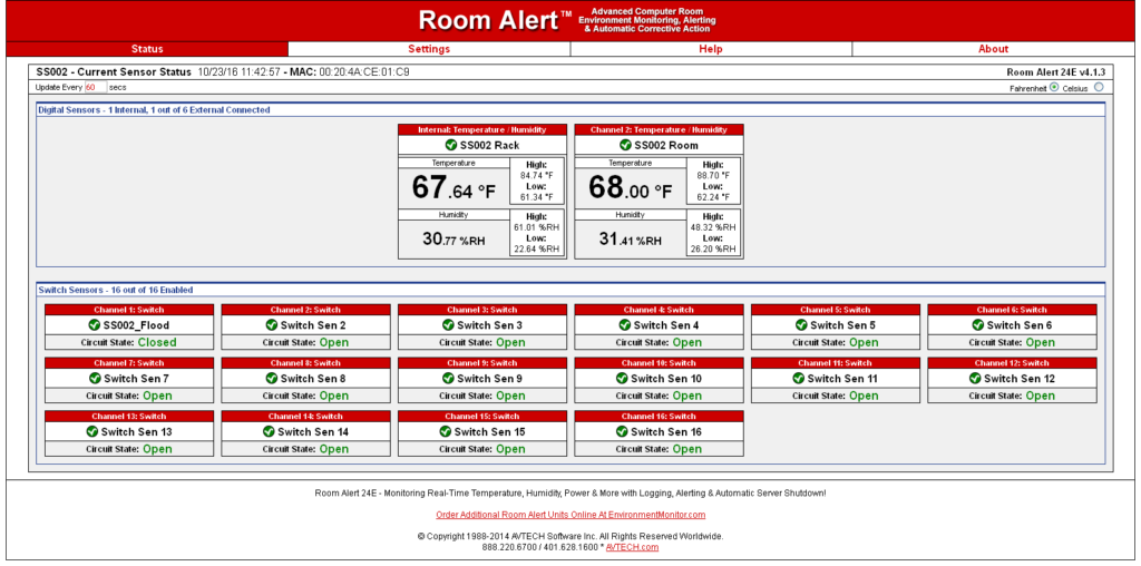 Веб-интерфейс AVtech Room Alert 24E v4.1.3