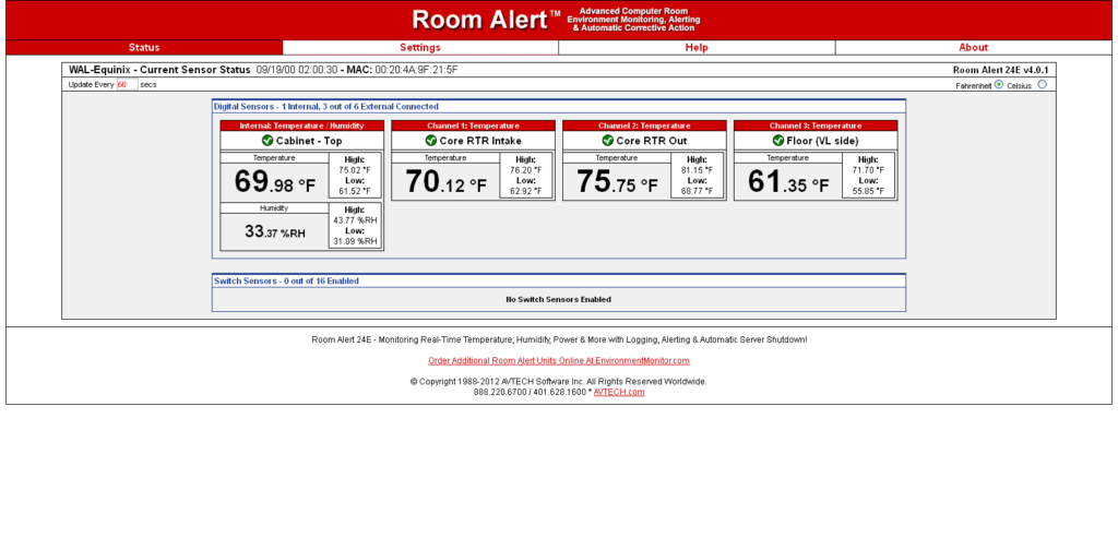 Веб-интерфейс AVtech Room Alert 24E v4.0.1